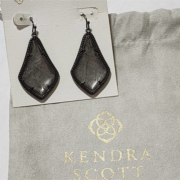 Kendra Scott Alex Drop earrings gunmetal tone‎ mirror rock - Picture 1 of 7